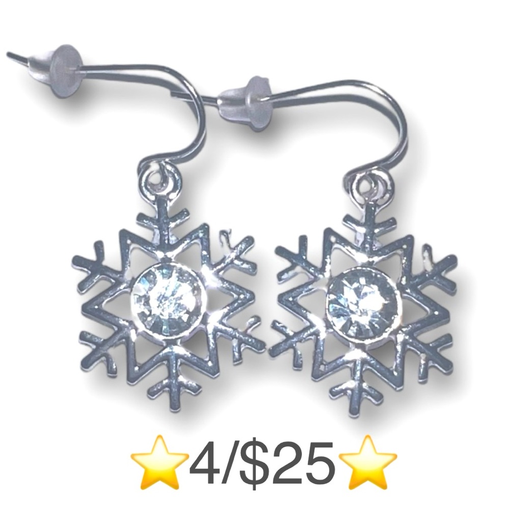 Silver Tone Rhinestone Alloy Dangling Drop Snowflake Earrings